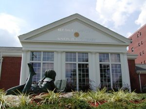 Front outdoor facade of library building.